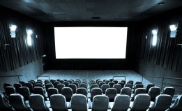 empty hall of cinema and white screen